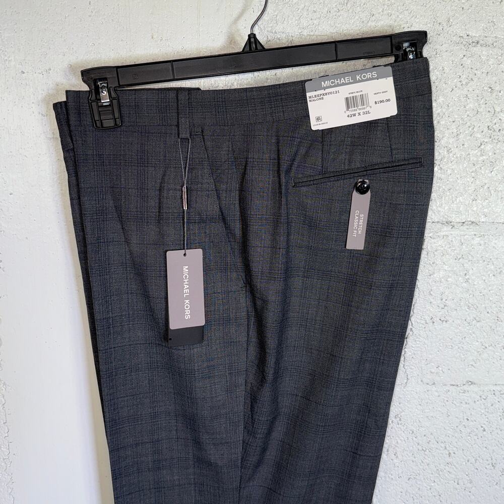 Michael Kors Men's Plaid Classic Wool-Blend Stretch Suit Pants grey 42x32 $190